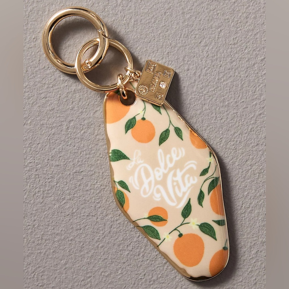 🍊 ANTHROPOLOGIE Hotel Key Bag Charm La Dolce Vita Oranges Gold Tone